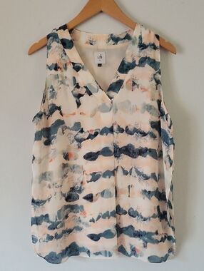 CAbi Sleeveless V-Neck Camisole in Cream, Blue and Peach